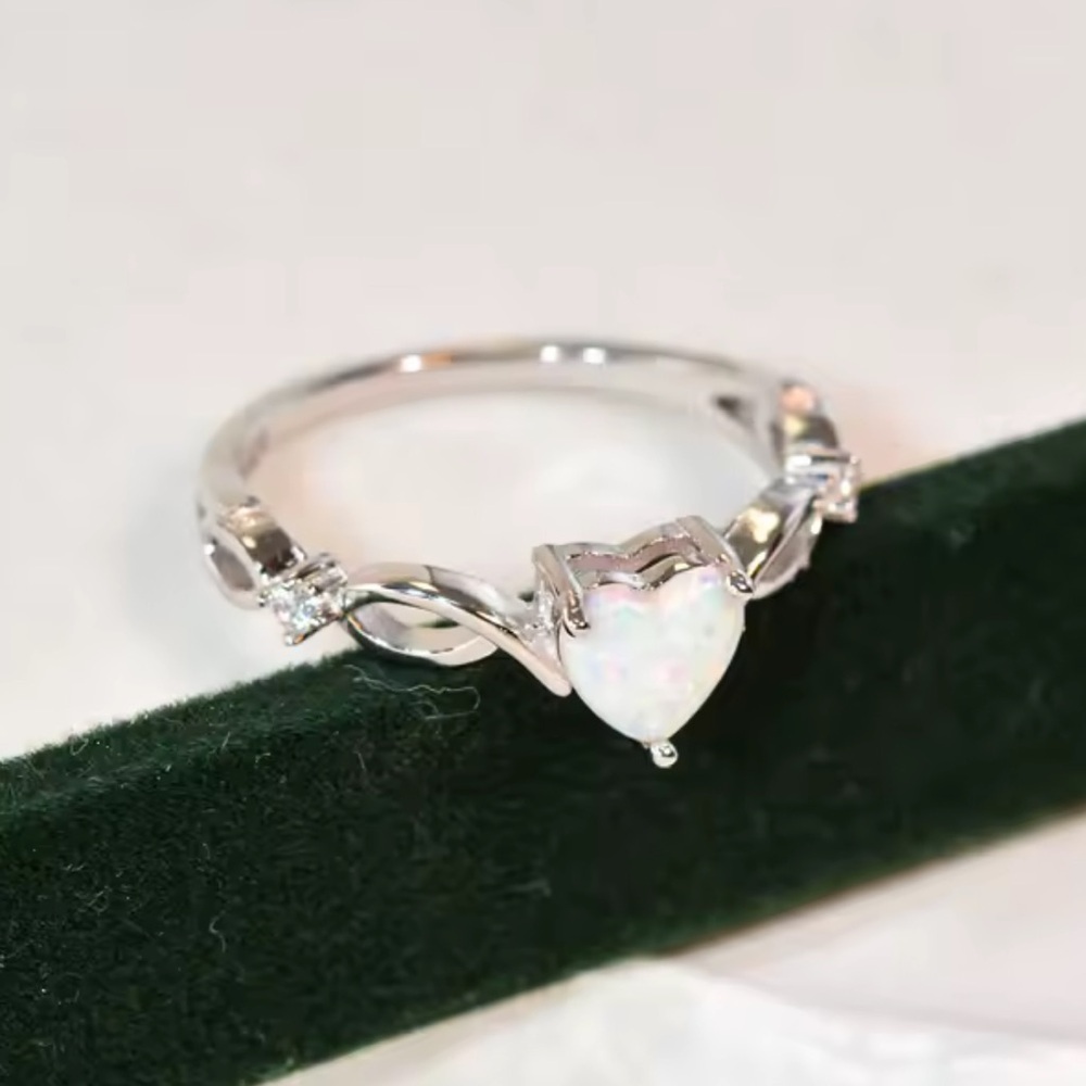 Opal Heart Silver Tone Ring - Picture 4 of 9